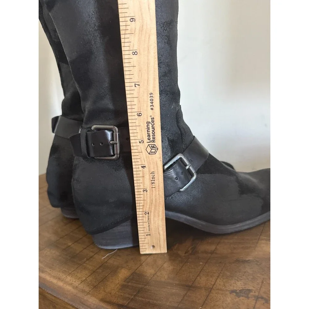Donald J Pliner Dela Black Leather Tall Riding Moto Boots Buckle Womens 9 M